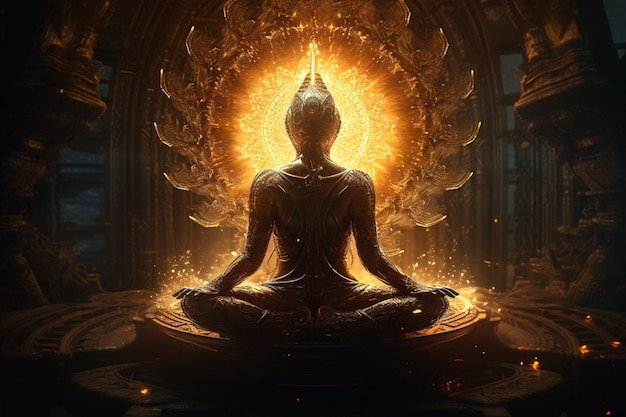 Spirituele pose silhouet aura meditatie yoga energie zen vrede chakra Generatieve AI