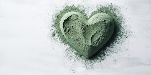 Photo spirulina powder heart shaped superfood