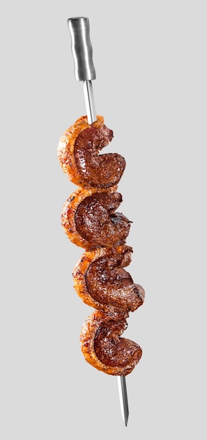 Spit roast sirloin in white background. Picanha barbecue.