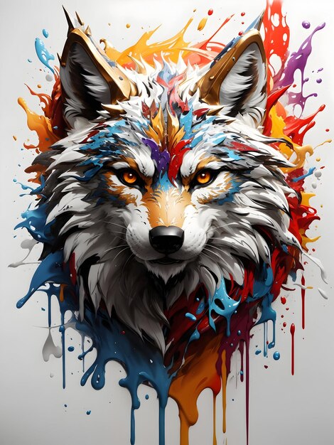 _Splash_art_a_wolf_head_white_background_piercin