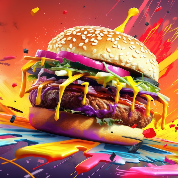 Splash Art of a burger generative ai