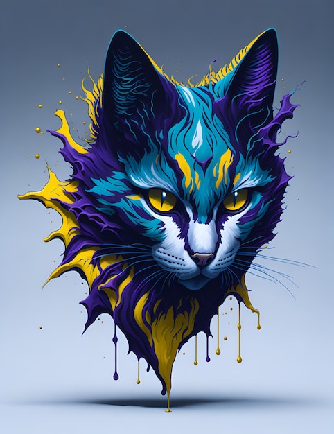 Splash art a cat head white background