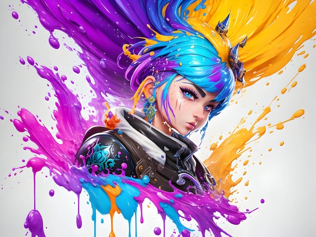 Splash art Fortnite style portrait poster Colorfull character design holi image