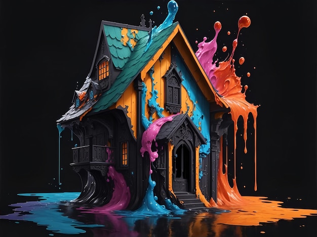 Splash art House shape black background