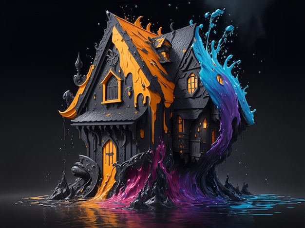 Splash art Huis vorm zwarte achtergrond