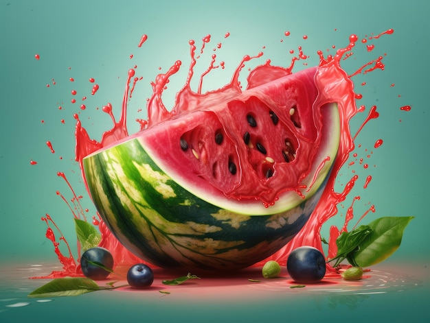 Splash art meesterwerk food art heerlijke watermeloen generatieve ai