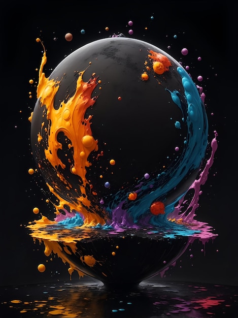 Splash art of planet shapes black background