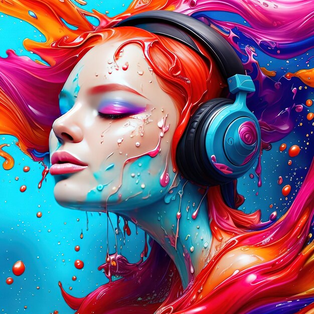 splash background colorful hair woman headphone