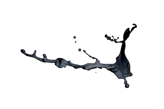 Splash of black fluid on white background