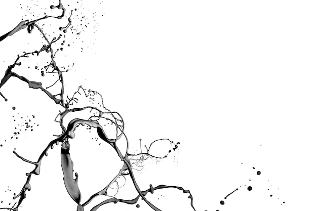 Splash of black fluid on white background