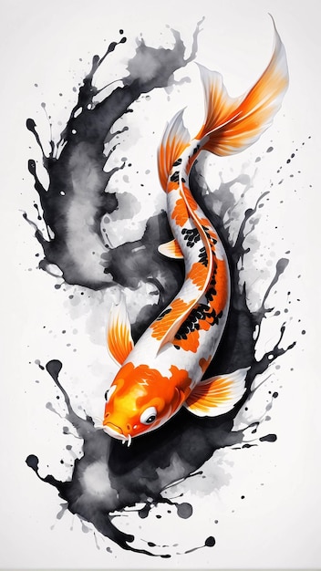 Foto splash of black ink illustrazione di pesce koi arte tradizionale pittura cinese su sfondo bianco