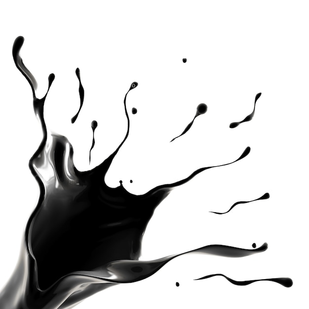 Foto spruzzata di liquido nero. illustrazione 3d, rendering 3d.