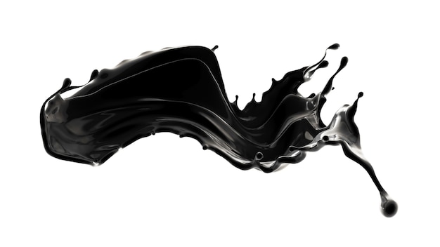 Spruzzata di liquido nero. illustrazione 3d, rendering 3d.