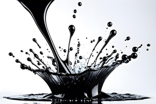 splash of black oil on white background