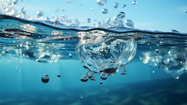 Photo splash in blue water on the surface of the wave