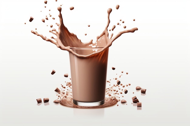 A splash of chocolate on a white background perfect for food and dessert related projects