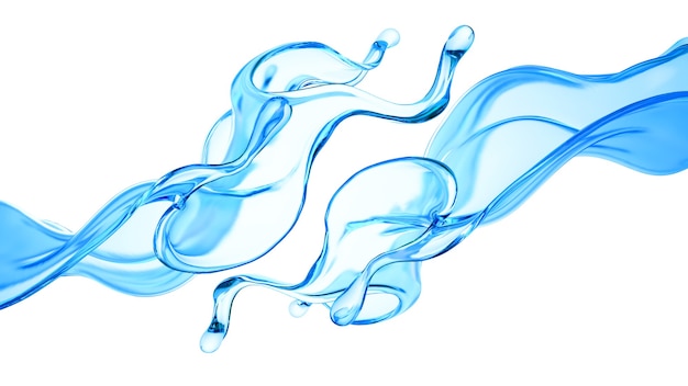 Photo splash of clear blue liquid, water. 3d illustration, 3d rendering.