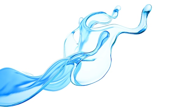 Splash of clear blue liquid, water. 3d illustration, 3d rendering.