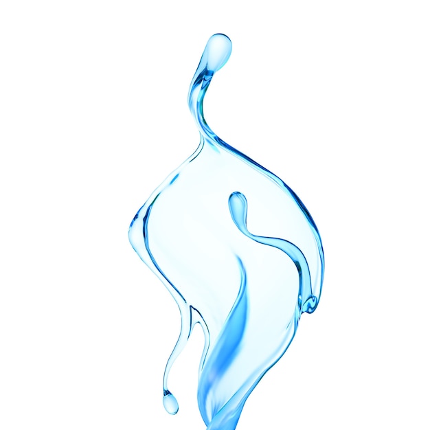 Splash of clear blue liquid water in 3d illustration rendering