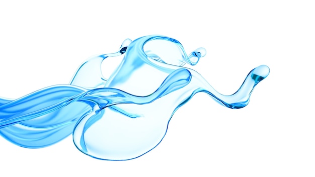 Splash of clear blue liquid water in 3d illustration rendering