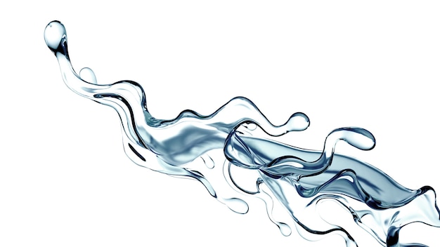 Splash of clear blue liquid water in 3d illustration rendering