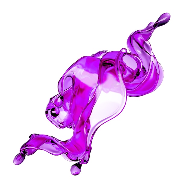透明な紫色の液体のスプラッシュ。 3Dイラスト、3Dレンダリング。