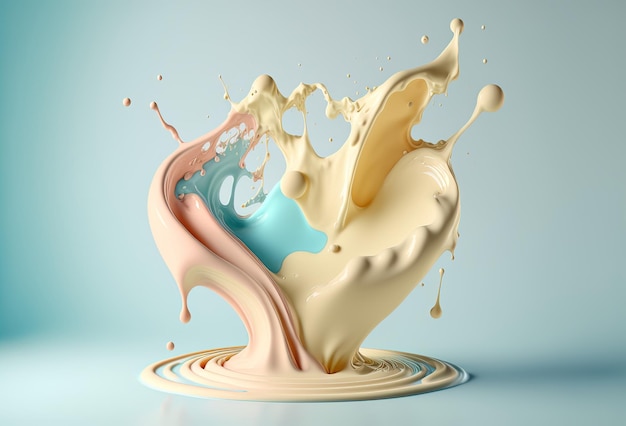 A splash of colored thick liquid cream milkshake ice cream Abstract pastel background 3D rendering AI generated