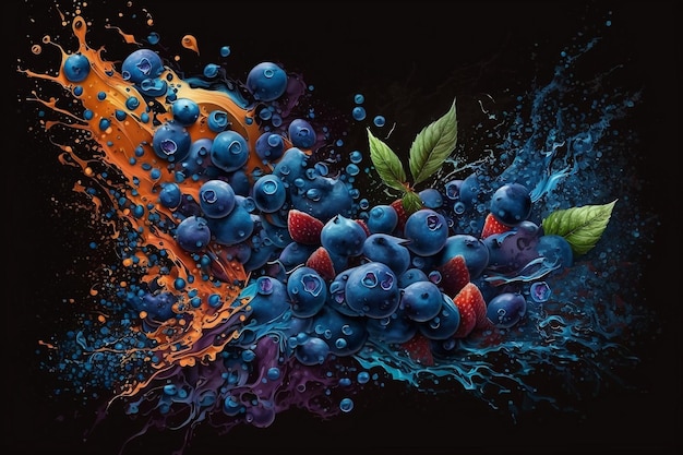 Splash of Colorful Blueberry Fruit AI