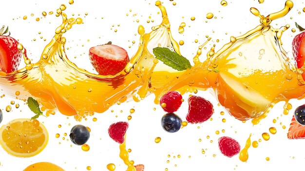 Photo splash effect of fruit juice high speed photography on isolated on white background generative ai