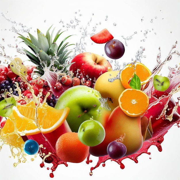 A splash of fruit is being poured into a bowl.