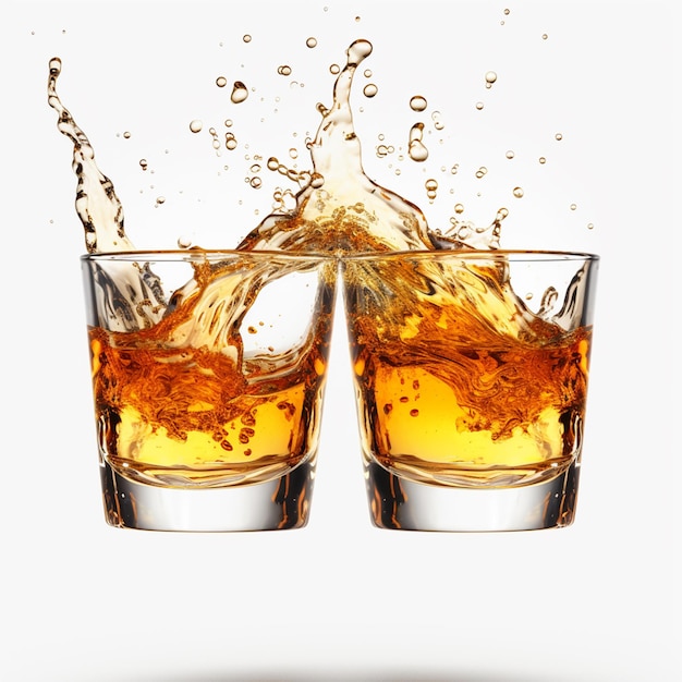 Splash in a glass of whiskey on white background