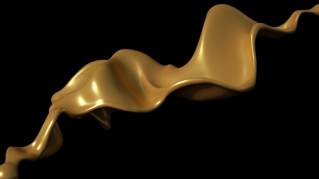 A splash of golden caramel on a black background. 3d illustration, 3d rendering.