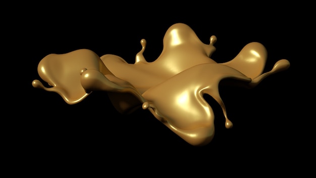 A splash of golden caramel on a black background. 3d illustration, 3d rendering.