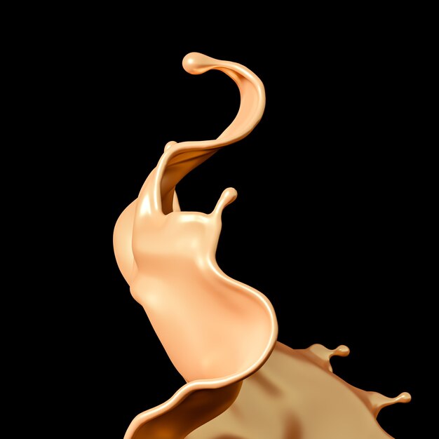 A splash of golden caramel on a black background. 3d illustration, 3d rendering.