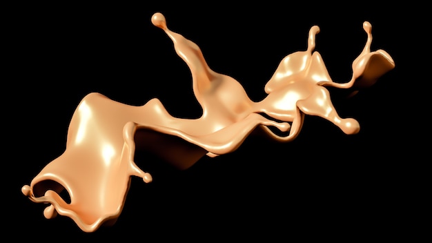 A splash of golden caramel on a black background. 3d illustration, 3d rendering.