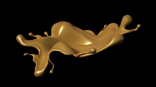 Splash of golden caramel on a black background 3d illustration