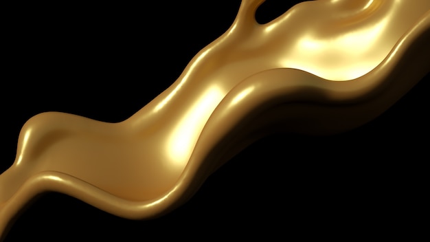 Splash of golden caramel on a black background 3d illustration