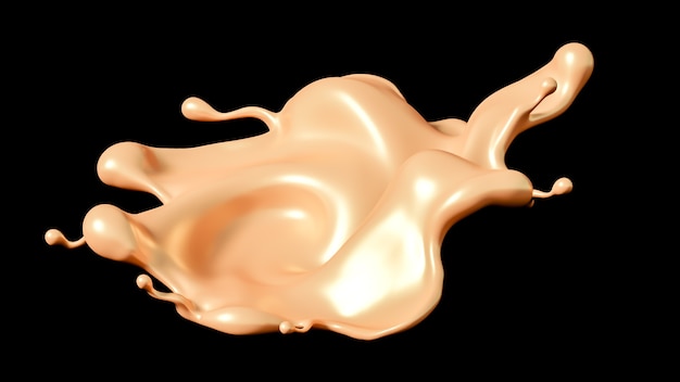 Splash of golden caramel on a black background 3d illustration