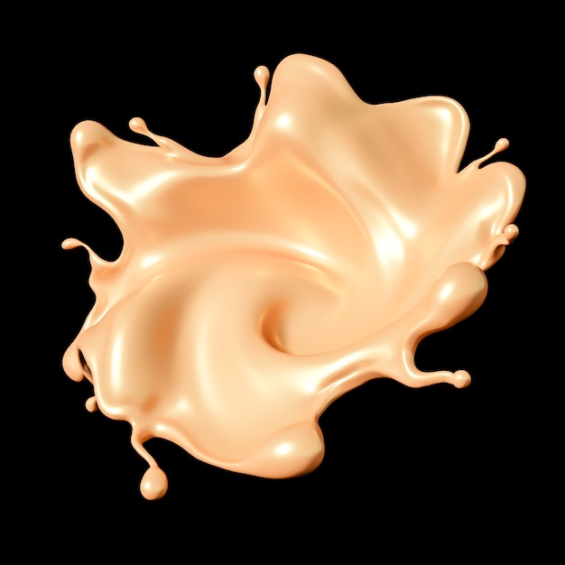 Splash of golden caramel on a black background 3d illustration