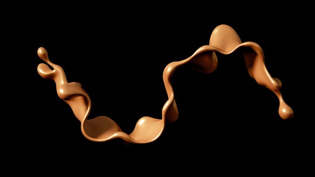 Splash of golden caramel on a black background 3d illustration