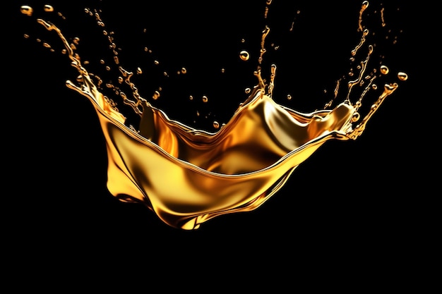 A splash of liquid in gold on a black background.