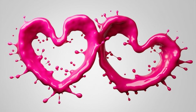 Photo splash of liquid pink strawberry juice cream in form of heart shape for valentine day or love