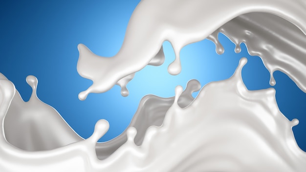 A splash of milk on a blue background. 3d rendering.