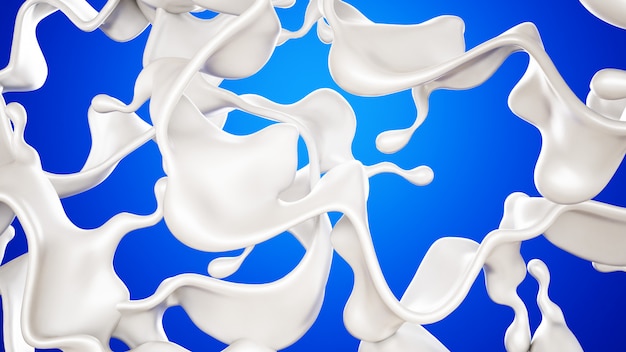 Foto una spruzzata di latte su sfondo blu. rendering 3d.