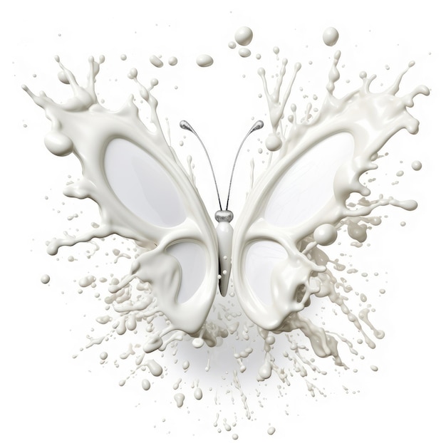 흰색 배경에 나비 모양의 우유 한 방울