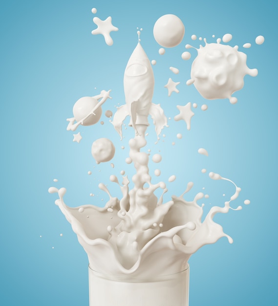 Splash of milk in form of rocket shape