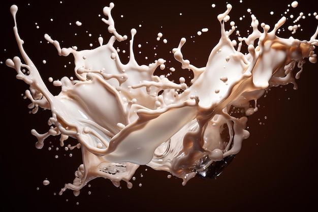 A splash of milk is being made into a photograph on a black background with a black background and a