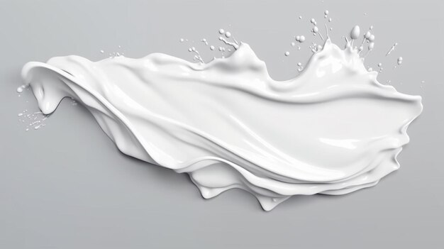 A splash of milk is shown in a grey background.