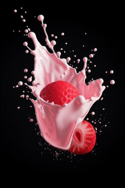 A splash of milk and raspberry in a cup with a splash of milk.