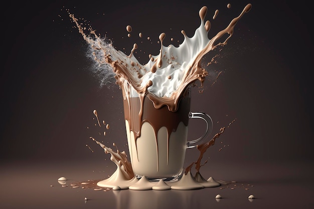 Foto spruzzata di latte e spruzzata di cioccolato creativo ai